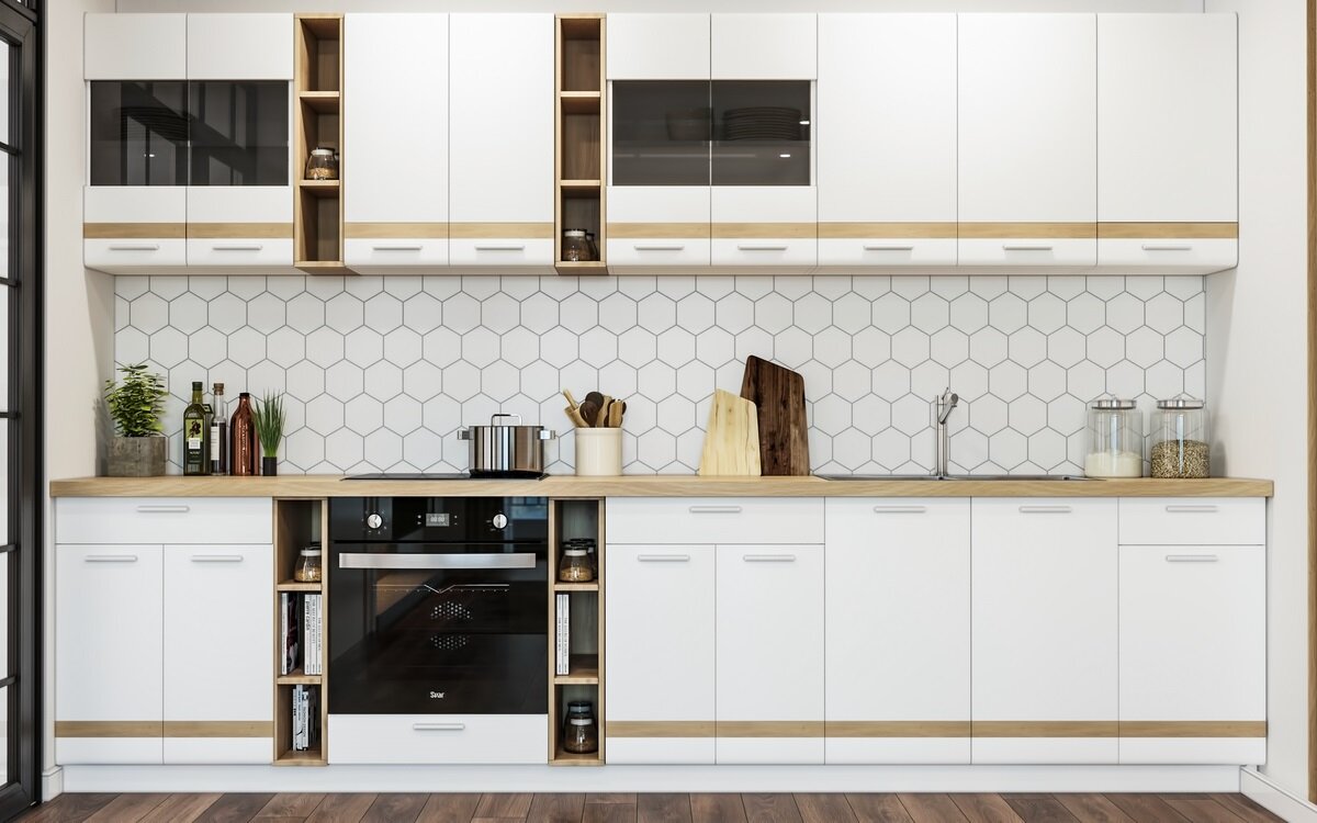 Современные квартиры отличаются оригинальным дизайном кухонной зоны. Встроенные кухни бывают разных размеров – как маленьких так и больших.