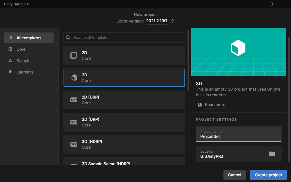 Unity Hub 3.3.0 и Editor 2021.2.19f1