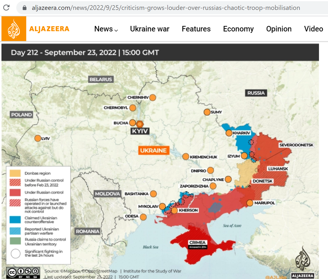 Источник https://www.aljazeera.com/news/2022/9/25/criticism-grows-louder-over-russias-chaotic-troop-mobilisation 
