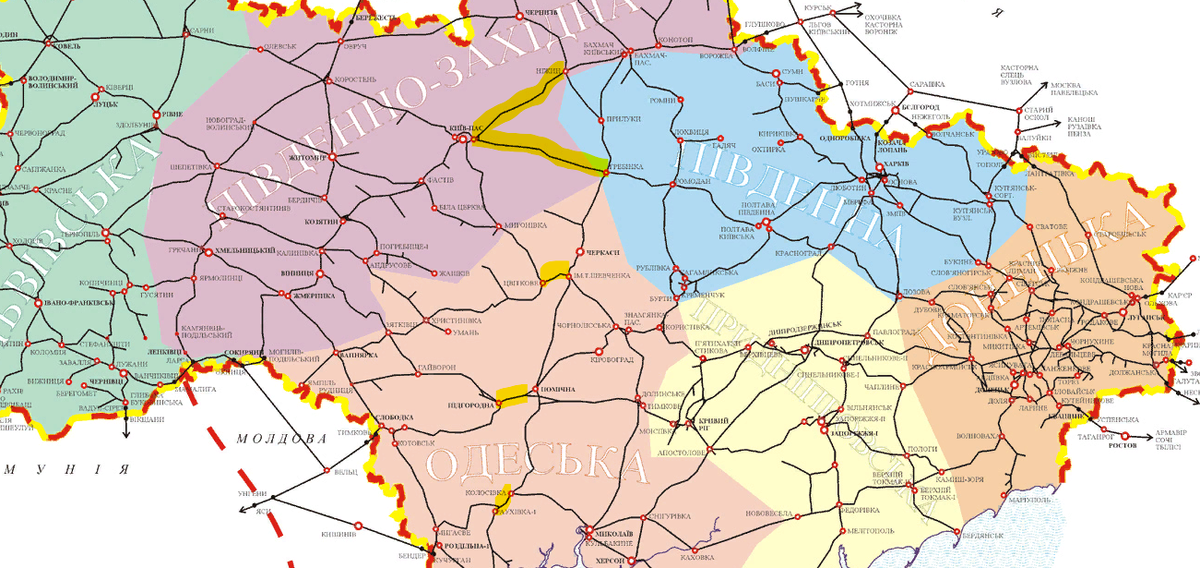 Карта железных дорог украины с областями и городами на русском