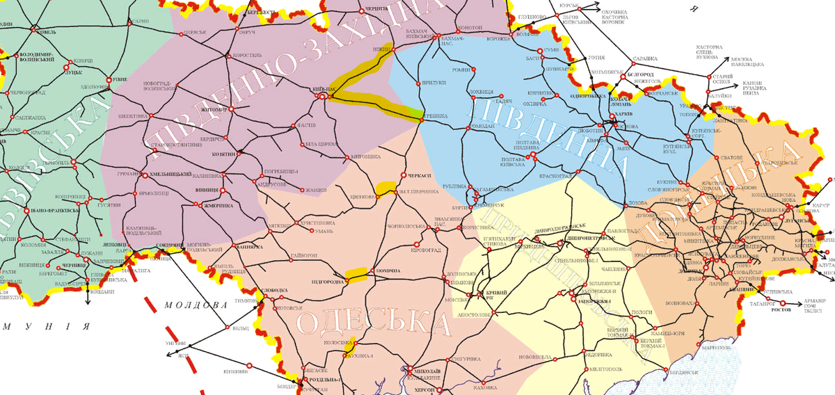 Железные дороги украины подробная карта с городами