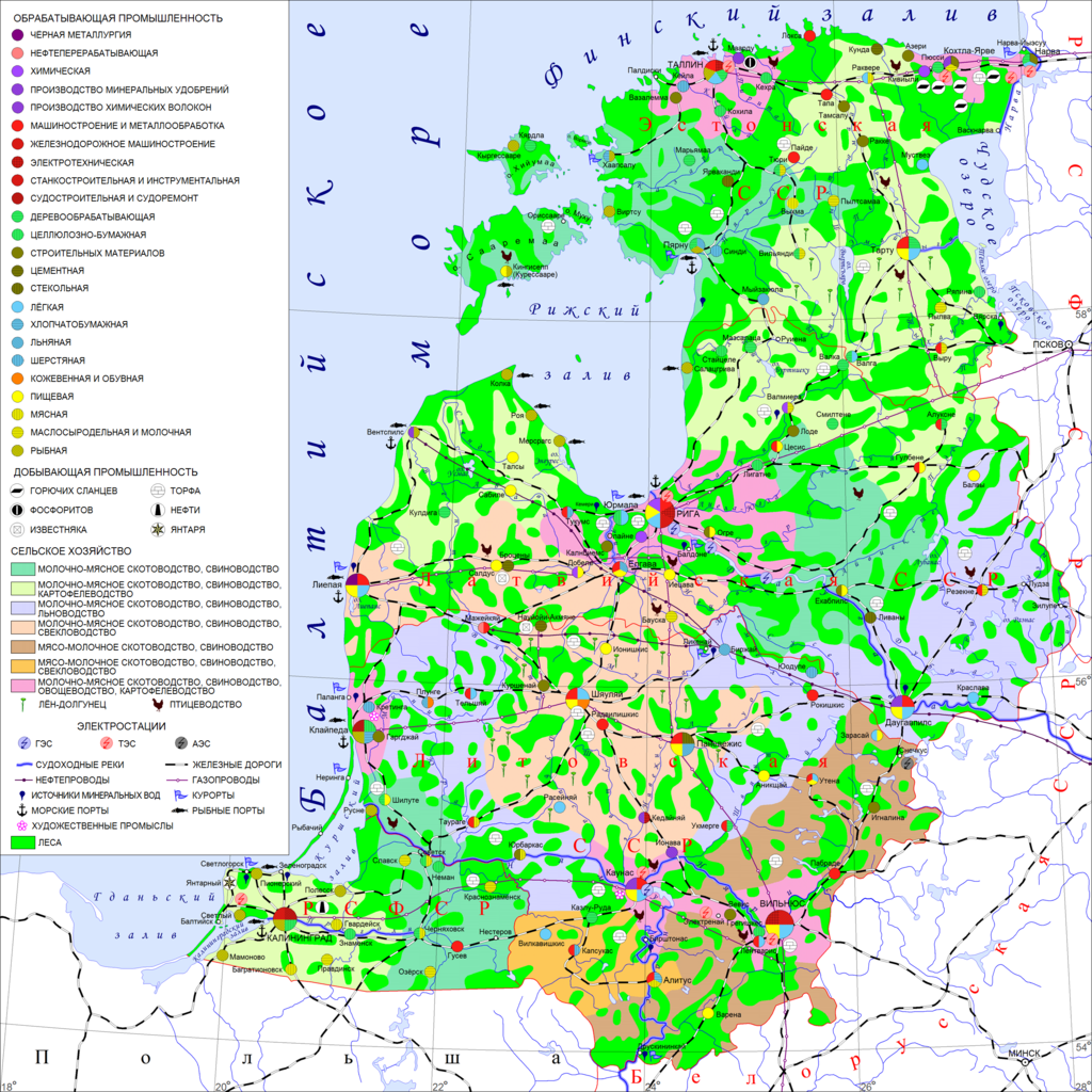 Прибалтика. Экономическая карта.