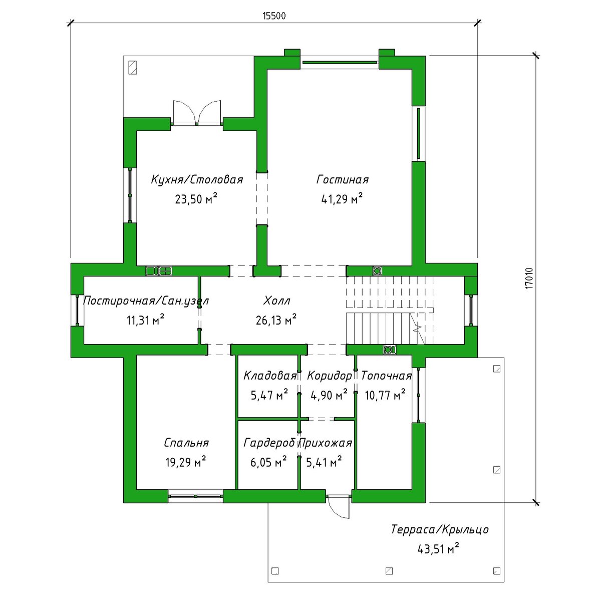 План 1-го этажа дома по проекту №15-278