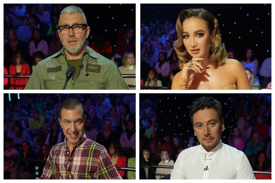     Ведущие "Фактор.BY" Сергей Соседов, Серега, Ольга Бузова и Руслан Алехно были счастливы снова встретиться на съемках. Фото: соцсети проекта