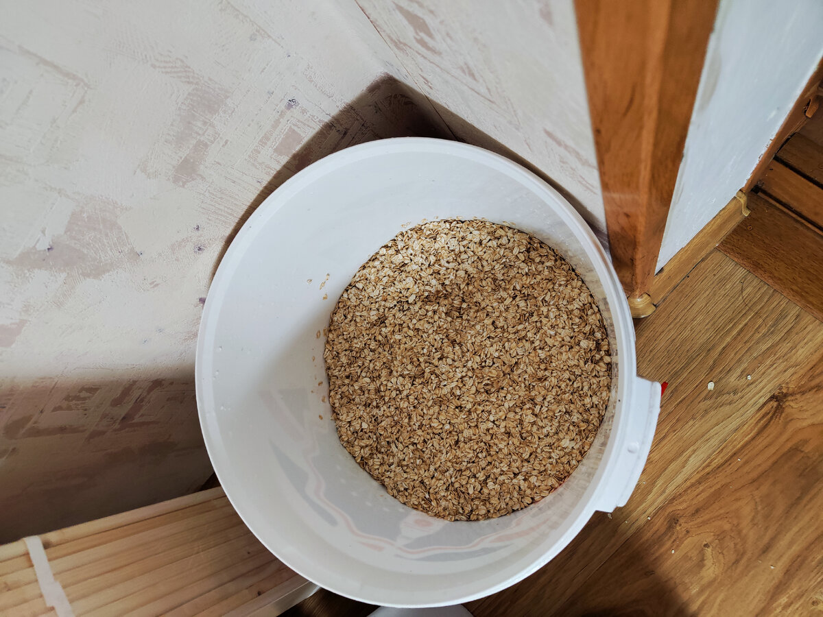 Засыпка овсянки в бак. Фото мое