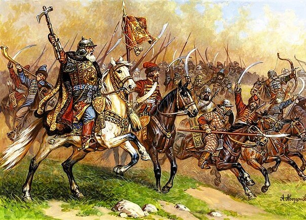 Атака русской княжеской конницы. Впереди- - сам князь, иначе было невозможно. Фото с сайта "Одноклассники"