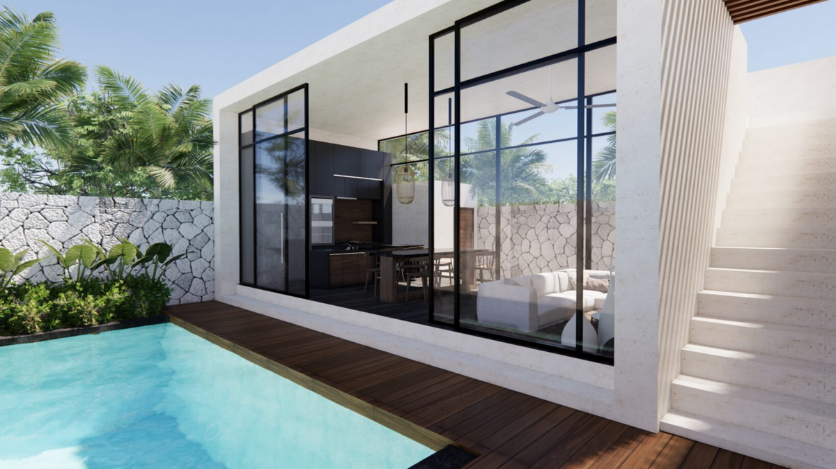 Небольшой бассейн перед кухней-гостиной