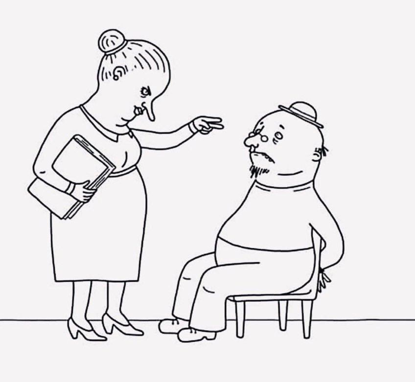 Учительница пытает автора, который ничего не хотел сказать своим творчеством