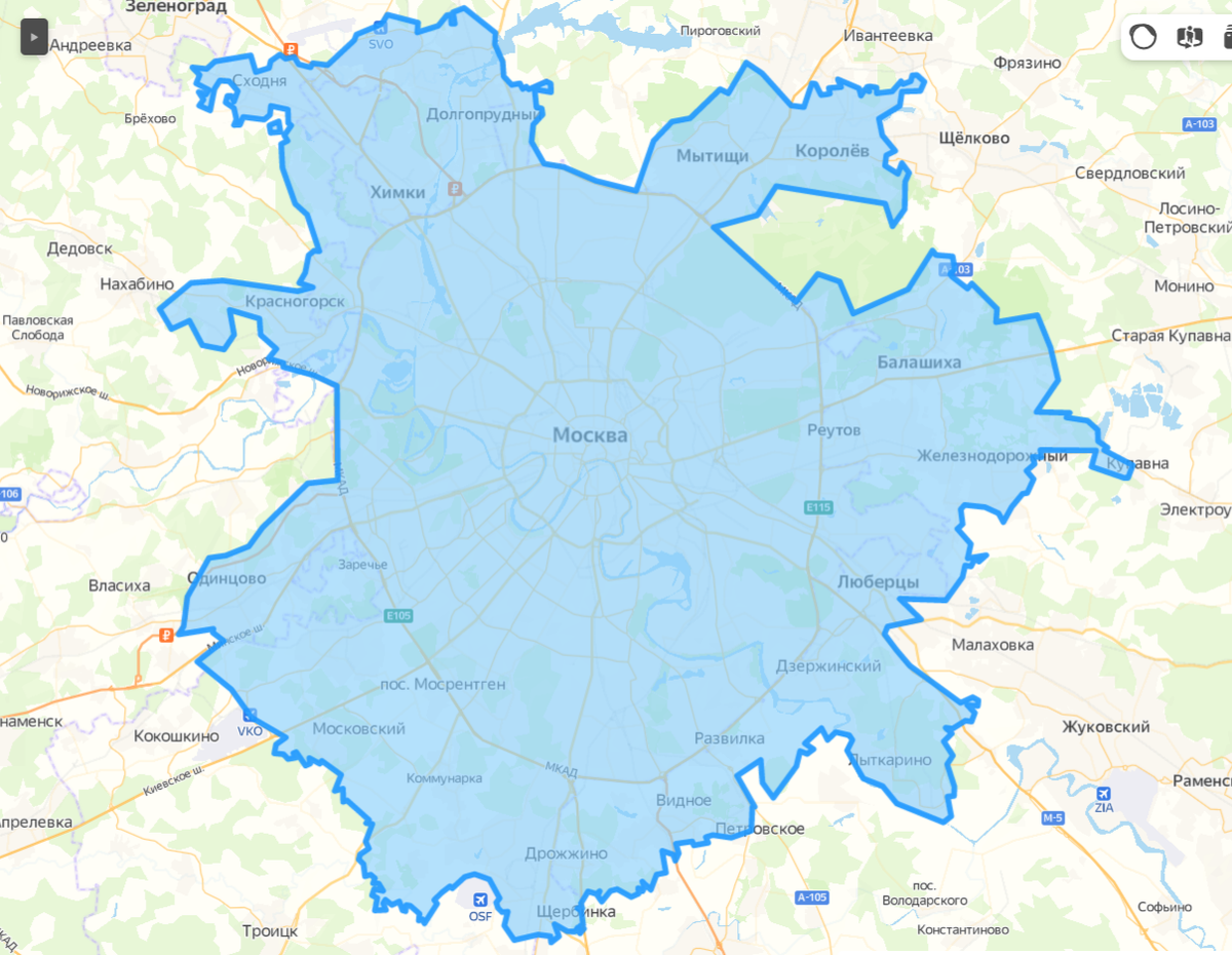 Бесплатная доставка работает в зонах, отмеченных синим. Скоро в сервисе подключат и другие районы