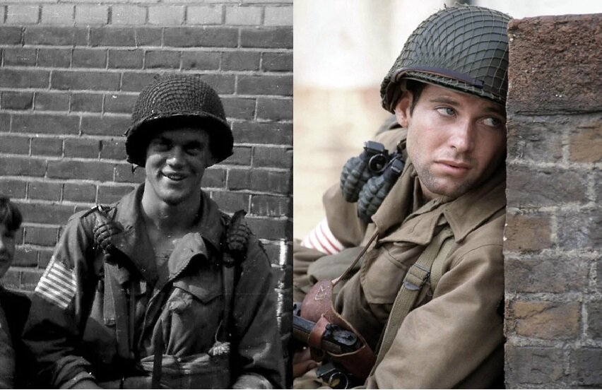 Дэвид Кеньон Вебстер справа, актер в сериале Братья по оружию Эйон Бейли слева