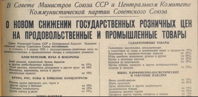 передовица газеты "Правда", 1 апреля 1953 года
