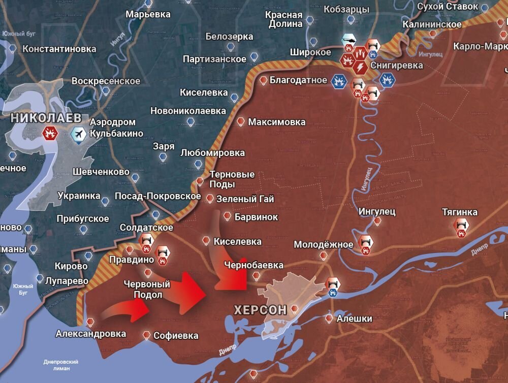 Ситуация на Херсонском направлении днем 9 ноября. Источник: t.me/rybar