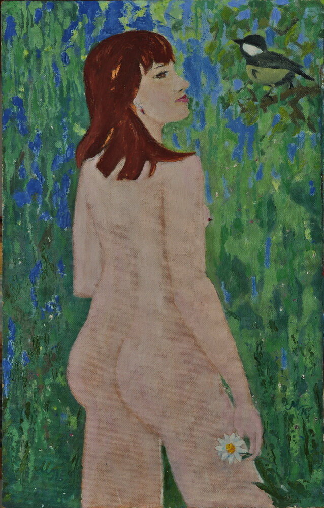 Ню в саду, Попова Марина, оргалит, масло, г.Иркутск