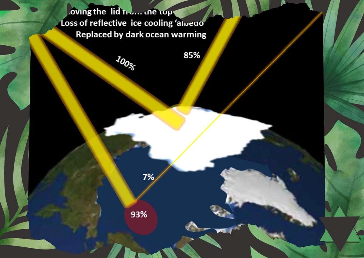 Небольшое объяснение эффекта Альбедо. Именно так отражаются солнечные лучи от земли и ее ледников. 