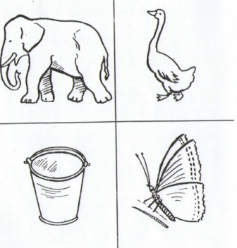 Что здесь лишнее? Посмотрите на эти рисунки, здесь нарисовано 4 предмета, три из них между собой сходны, и их можно назвать одним названием, а четвертый предмет к ним не подходит. Скажите, какой из них лишний и как можно назвать остальные три, если их объединить в одну группу? При незначительном снижении испытуемые вполне справляются с простыми заданиями.