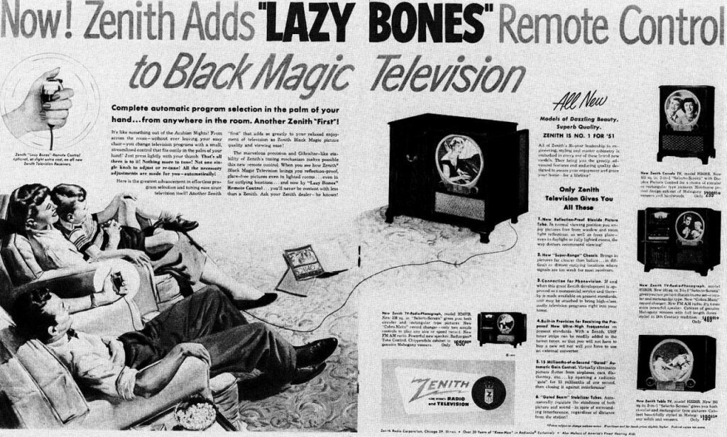 Первый проводной пульт для телевизора Zenith Lazy Bones 