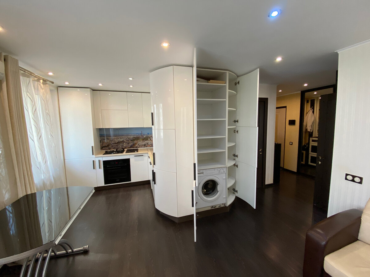 Снесена стена между комнатой и кухней в квартире с газом