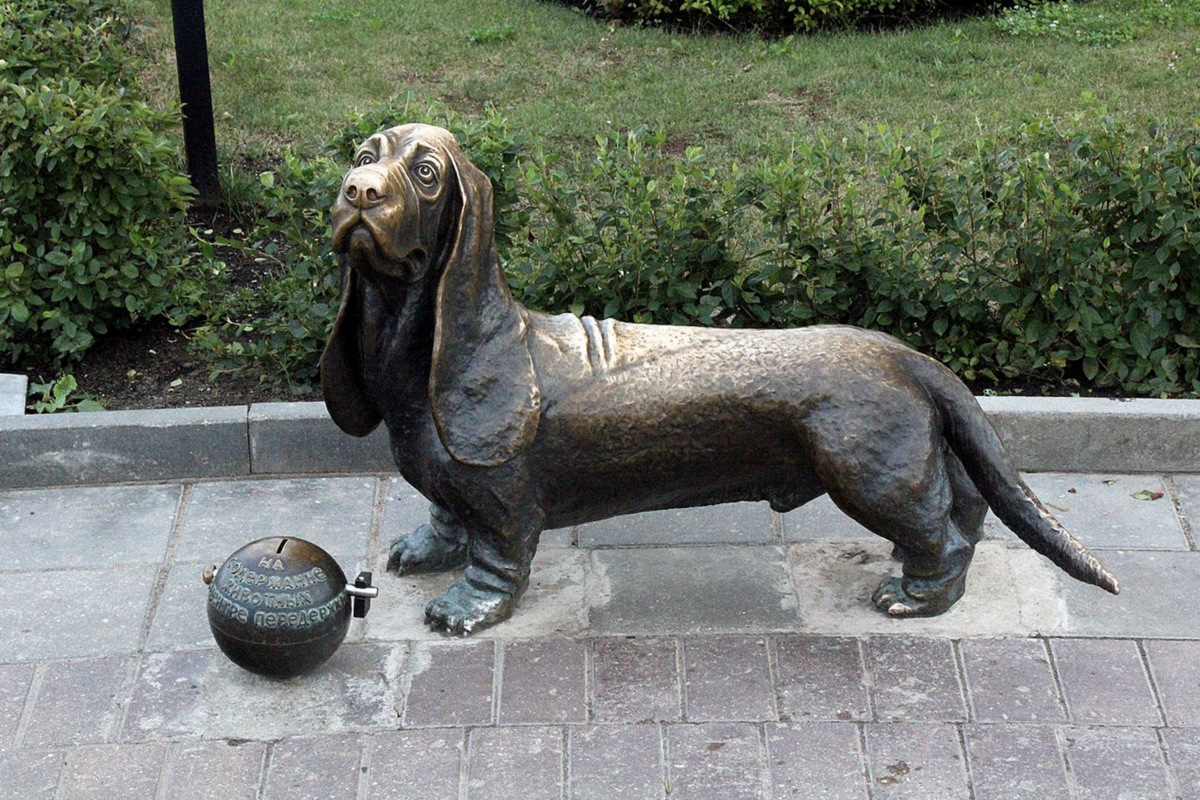 Памятник псу Бобке Кострома. Памятник собаке Бобке в Костроме. Кострома достопримечательности собака Бобка. Памятник Бассет-хаунду Бобке.