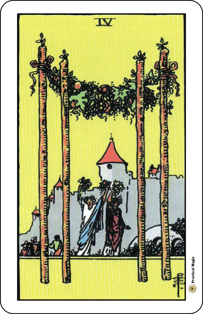 четверка жезлов. 1 жезлов таро. карты таро четверка жезлов. сочетание карт таро четверка жезлов. четверка посохов таро значение.