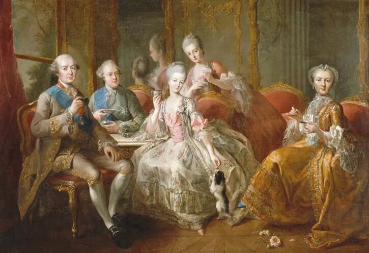 Портрет Ж. Б. Шарпантье герцога Пентьевского, его сына принца Ламбаль, принцессы де Ламбаль, дочери (будущей герцогини Орлеанской) и графини Тулузской, пьющих горячий шоколад