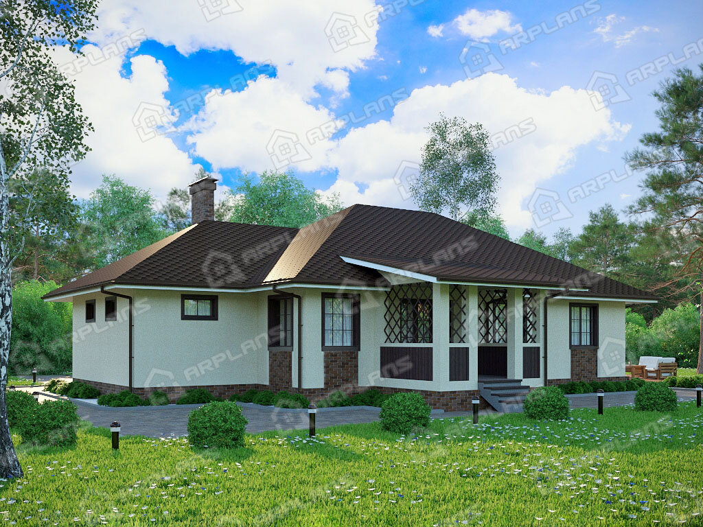 Фото 2 одноэтажного дома из газобетона с 4 спальнями, котельной и гаражом. Общая площадь 150 кв м. Источник arplans.ru Проект К-202 