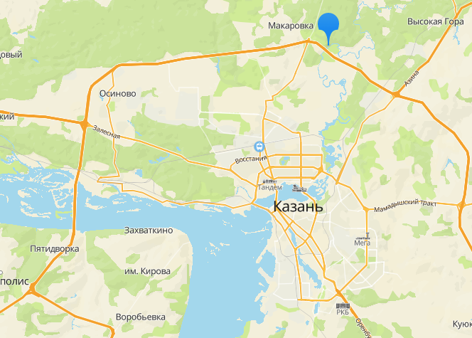 Голубые озера помечены на карте синим маркером