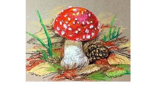 🍄🍄🍄Мухоморчик. Рисунок сухой пастелью на крафтовой бумаге.🎨🌈✍️