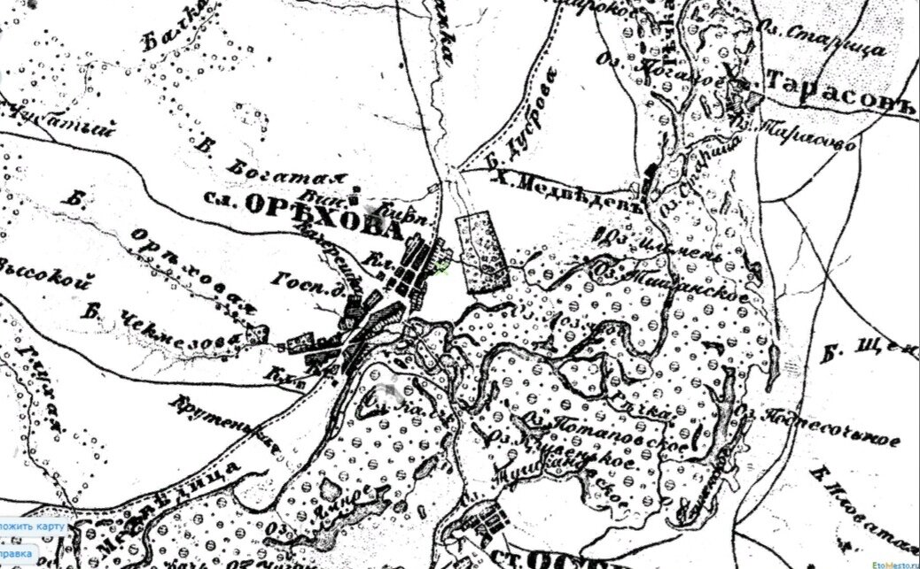 Село Орехово на картах 19 - начала 20 века