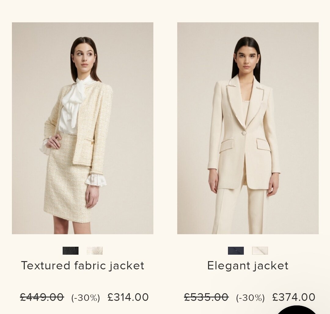 Скриншот из официального сайта https://www.luisaspagnoli.it/gb_en/ Цены даже не в евро, а в фунтах) То есть новый жакет со скидкой стоит около 30 000 рублей