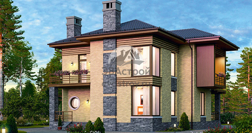 Проект двухэтажного дома 144 м2 с балконом, вторым светом и террасой - 86-75