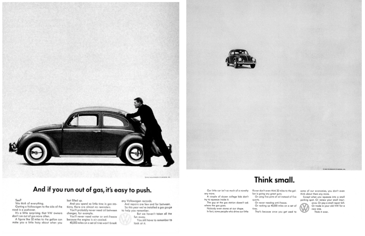 Think think car. Think small для Volkswagen Beetle. Билл Бернбах Фольксваген. Уильям Бернбах реклама Volkswagen. Рекламная кампания Фольксваген Жук think small.