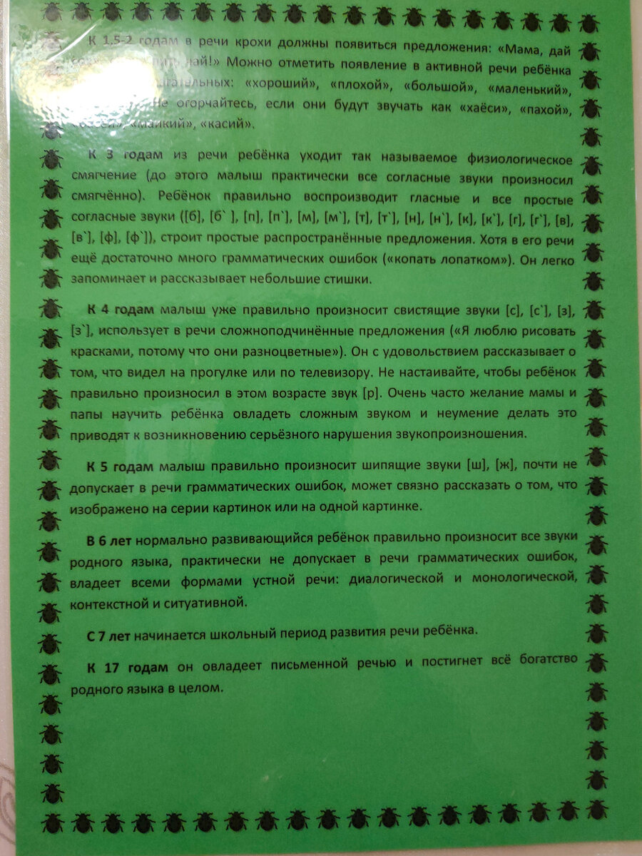 Памятка по развитию речи. Фото сделано мной в 2022 году.