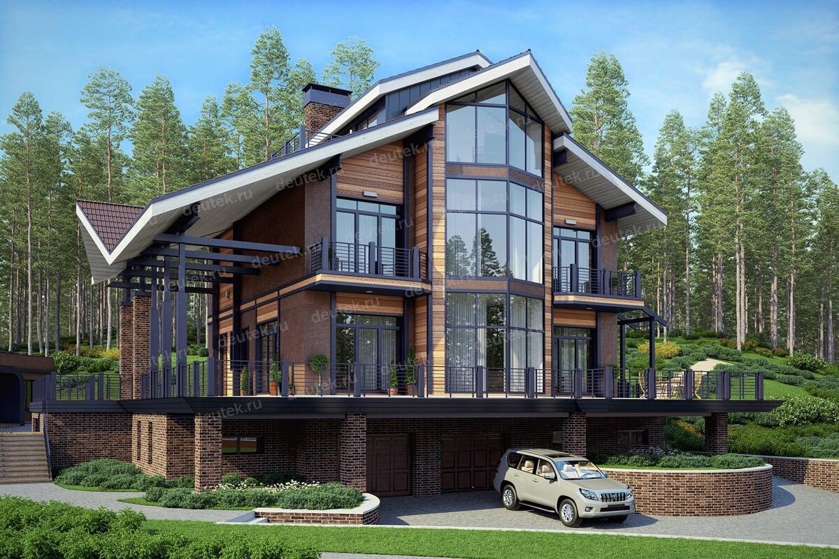 Проект четырехэтажного дома 707 м2 из поризованных керамических блоков с цоколем и мансардой - KVR-130