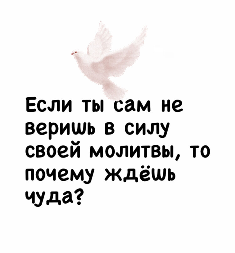 🌿🌿🌿🕊🌿🌿🌿🕊🌿🌿🌿🕊🌿🌿🌿

Если ты сам не веришь в силу своей молитвы, то почему ждёшь чуда?

Будем молиться, чтобы ты почувствовал, как тебя наполняет Божественный свет. Чтобы ты почувствовал, что Господь – рядом и что Он тебя любит и помогает тебе. Что Он не какой-то далекий Бог, а Тот, Кто дает тебе почувствовать себя под Божественной защитой и знает, как решить все твои проблемы наилучшим образом. Ты веришь в это? Ты открыт Христу? Чувствуешь, как твое сердце, всё твое существо готовы принять этот Божественный свет? Понимаешь, что ты – любимое чадо Божие? Веришь, что Тот, Кто тебя создал и привел из небытия в бытие, Кто укреплял тебя всю твою жизнь до сего дня и довел тебя до этого момента, – веришь, что , тот , Кто тебя создал и привел из небытия в бытие, Кто укреплял тебя всю твою жизнь до сего дня и довел тебя до этого момента, – веришь, что Он и дальше будет просвещать твою душу?
Ты живешь, озаренный Божественным светом. А при свете не может быть мрака и страха. Есть только любовь, ощущение любви, уверенность, внутреннее тепло, мир на душе и сердце. Если так жить, то вся жизнь изменится, и ты будешь воспринимать все свои проблемы спокойно, а это, в свою очередь, отразится и на состоянии здоровья. Ведь, как тебе известно и как ты уже убедился на собственном опыте, свет в душе «переходит» и на тело.

Ты когда-нибудь замечал, как состояние души влияет на телесное состояние? Например, если сейчас тебе позвонят по телефону и сообщат какую-то очень приятную новость, то всё твое тело будто содрогнется, ты почувствуешь, что тебя словно накрывает теплая волна.

Верить – значит доверять. Верить в Бога – значит вручить себя Ему. Если, плавая в море, расслабиться, то тебя не будет тянуть вниз. Наоборот, ты будешь легко держаться на плаву.

Когда не сопротивляешься воде, расслабляешь мышцы, успокаиваешься – то не тонешь, а остаешься на поверхности. Но стоит только напрячься, зажаться, начать делать резкие движения – начинаешь захлебываться, погружаешься всё глубже и тонешь.

То же самое и с нашей верой. Если веришь в Бога – чувствуешь, как эта вера влияет и на состояние твоего тела. Каждая наша мысль, наполненная Божественным светом, влияет на организм и делает его еще крепче, здоровее.

Неслучайно в Своей земной жизни Господь, как и сейчас, даровал людям телесное здоровье. При этом сначала Он умиротворял сердце человека, успокаивал его совесть.

Так Он делает и сейчас – сперва успокаивает нас, делает биение нашего сердца ритмичным, нормализует давление. Когда мы со Христом, у нас нет высокого или низкого давления, нет никакой слабости. Мы пребываем в душевном равновесии и, как следствие, наше тело функционирует нормально. Вера в Бога, то есть доверие к Нему, восстанавливает душевное равновесие, а это отражается и на телесном состоянии.

Многие доктора говорят, что болезнь начинается с внутренних проблем и что серьезные душевные переживания могут привести к серьезным заболеваниям. Если человек никому не доверяет, если не может смотреть на жизнь с надеждой и оптимизмом, а постоянно думает о неприятностях, пребывает в дурном настроении и ждет чего-то плохого, это плохое в итоге и случается.

Помнишь, что спрашивал Господь у больных перед тем, как совершить то или иное чудо? Он спрашивал: «Веришь ли ты, что Я могу это сделать?» И каждого из нас Господь спрашивает: не сопротивляешься ли ты мысленно, можешь ли ты довериться Мне, отбросив логические доводы? Доверяешься ли ты Моей любви? Чувствуешь ли, как сильно Я люблю тебя? Исчез ли твой страх? Ощутил ли ты то прощение, которое Я дал тебе с таинством крещения, освободив от греха?

Вспомните: перед тем, как исцелить кого-либо, Господь сперва избавлял человека от чувства вины за совершённые грехи. Сначала он говорил: «Чадо, отпускаются тебе грехи твои». Эти слова означали: «Я забираю у тебя огромный груз, который давит на твою душу. Я снимаю его с тебя и дарю тебе надежду и оптимизм, а после того, как ты освободился от своих страхов, Я дарую тебе и телесное исцеление».

Телесное здоровье зависит от здоровья души. Если в твоей душе свет, то и в теле будет свет и здоровье.

Об этом говорят многие врачи, работающие в реанимации. Они рассказывают, что когда больной верит в Бога, не имеет страхов и не теряет душевного мира, спокойствия и уверенности, то он выздоравливает быстрее остальных.

Состояние души влияет на состояние телесных органов. Например, ребенок отправляется на экзамен. А дома его не приободрили, не внушили ему надежду и оптимизм, не убедили в собственных способностях, не сказали: «Дитя, Господь тебя не оставит. Ты не глупый. Ты способный». И если ребенок отправляется на экзамен без всего этого, а напротив, заранее уверен, что ничего не получится, он действительно не сдаст экзамен.

Очень часто так бывает с детьми – еще даже не дойдя до экзамена, они уже представляют, как их «завалят» и они ничего не сдадут. А как сдать, если ты боишься, дрожишь и паникуешь?

Что вообще означает фраза «Мне страшно»? Подумаем над этим. Она означает следующее: я сразу начинаю думать о результате. И думаю, что не смогу, что меня оттолкнут. – Кто тебя оттолкнет? – Общество, родители, система. У меня не будет будущего, не будет денег, я навсегда останусь на задворках. И всего этого я очень боюсь.

Вся эта картина, это душевное состояние блокируют ум. Ребенок уже не может думать, не может вспомнить выученный материал.

А теперь представим, что в тот момент, когда Господь прикоснулся к глазам слепого, чтобы исцелить его, чтобы дать ему благодать, тот подумал: «Что это Он делает? Разве это возможно, чтобы я прозрел? Да ладно!» И о чём бы говорило такое состояние его души? О сопротивлении. И еще – это была бы огромная помеха для чуда. И Господь не смог бы его сотворить.

Бог не может всё сделать. И не я первый об этом говорю. Так написано в Библии, в Евангелии: «И не сотворил там многих чудес по неверию их» (Мф. 13:58). В Капернауме Иисус не мог творить чудеса. То есть, получается, Господь не всемогущ в буквальном понимании этого слова – потому что для проявления Его всемогущества очень важно наше со-действие. Мы должны дать Ему возможность войти в нашу душу, должны сами схватиться за Его руку и оказаться в Его объятиях. Но если мы отталкиваем Его, не верим Ему и сопротивляемся, никакого чуда не произойдет.

Чудеса со слепорождённым и расслабленным (как и со всеми остальными, к кому приближался Иисус) потому и происходили, что их души «расслаблялись». Внутреннее противоборство, сопротивление исчезало, сердце утихало, душа предавалась воле Божией – и человек становился «проводником» Божественной благодати, Божественной энергии, которая проходила через его тело и давала исцеление – как телу, так и душе.

Это очень важно – полностью положиться на волю Божию и сказать: «Господь знает! Он знает, что это хорошо для меня, что это сделает меня сильнее и благодаря этому у меня появятся такие удивительные качества, о существовании которых я и не подозревал».

Когда в школе ребенок говорит мне: «Не давайте мне это упражнение, я не смогу его сделать!» – я понимаю, что он, по сути, недооценивает себя. И делаю наоборот, не как он просит. Я даю ему еще более трудное упражнение. Почему? Разве я хочу причинить ему зло?

Напротив! Я хочу оказать ему честь, говоря тем самым, что он недооценивает себя. Ведь у него есть способности и таланты, которые он никогда сам в себе не увидит, если сейчас я не причиню ему дискомфорт, задав упражнение, которое, как он думает, для него невыполнимо. И проходит какое-то время – упражнение сделано! Так поднимается самооценка и появляется вера в собственные силы.