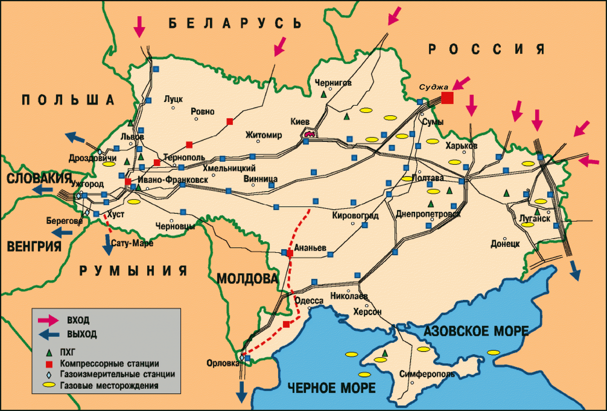 Схема газопровода через украину в европу на карте