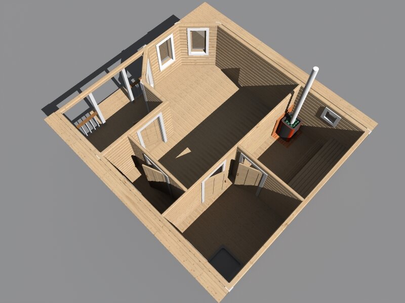 Баня одноэтажная 6х7 м с эркером