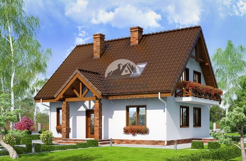 Проект дома 138.1 м2 из керамоблоков с мансардой, балконом и террасой - SK-101
