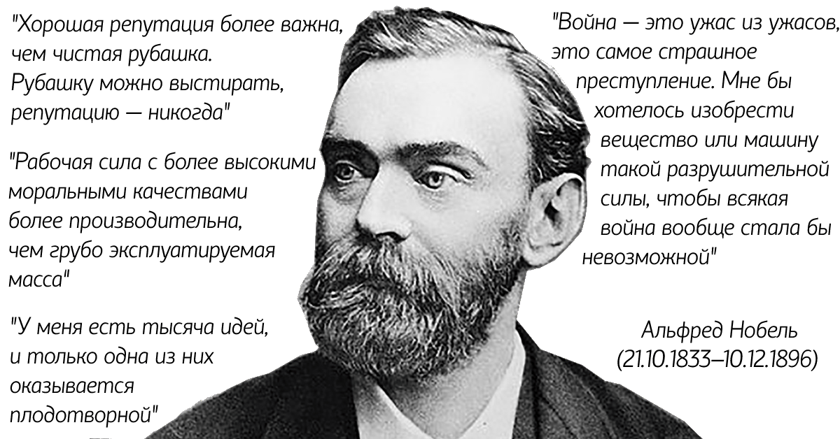 Альфред Нобель и некоторые из его высказываний.
