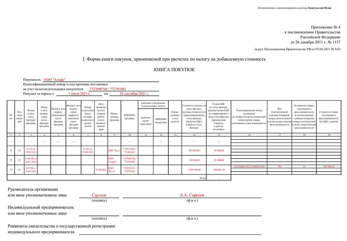Рф от 26.12 2011 1137. Книга покупок форма. Книга покупок бланк 2023. Подписанная книга покупок. Постановления 1137 счета-фактуры правила заполнения.