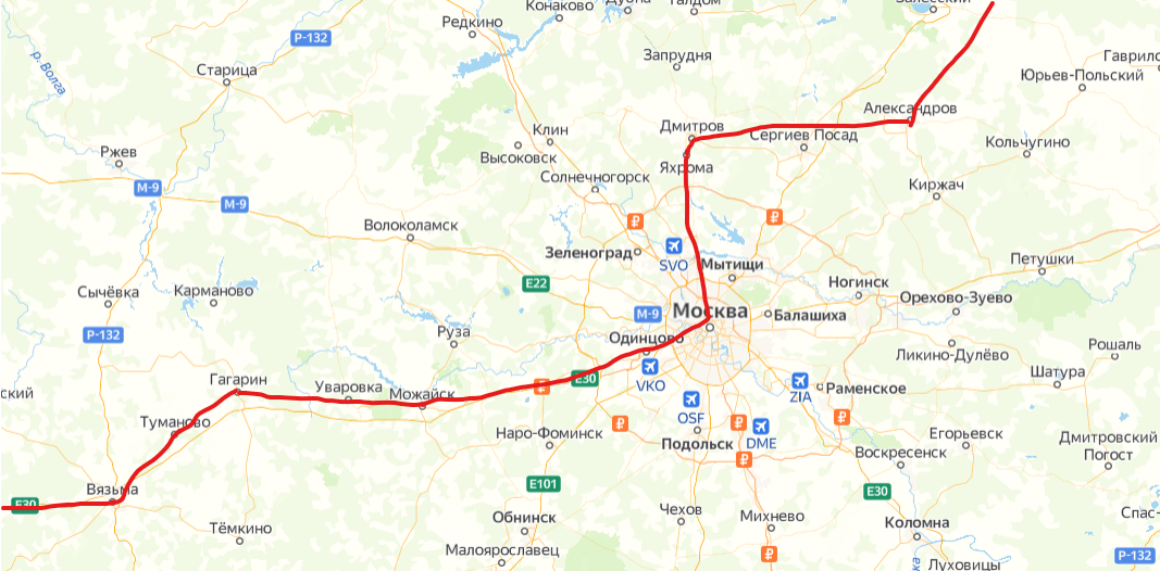 Схема прохода Москвы для поездов № 141/142 и 143/144
