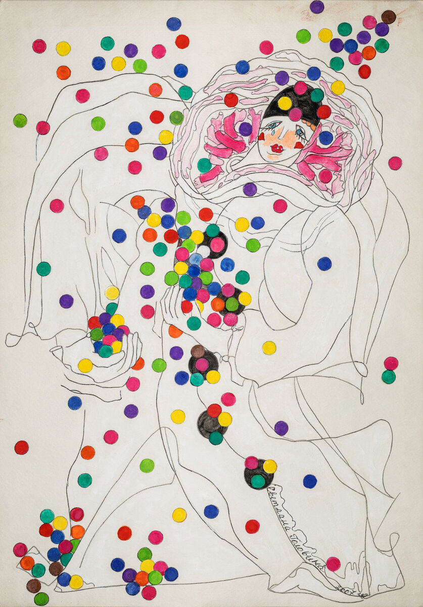 Серия Танцы Пьеро, Фокстрот с конфетти. Бумага, гуашь, акварель, карандаш, 2007, 59х42