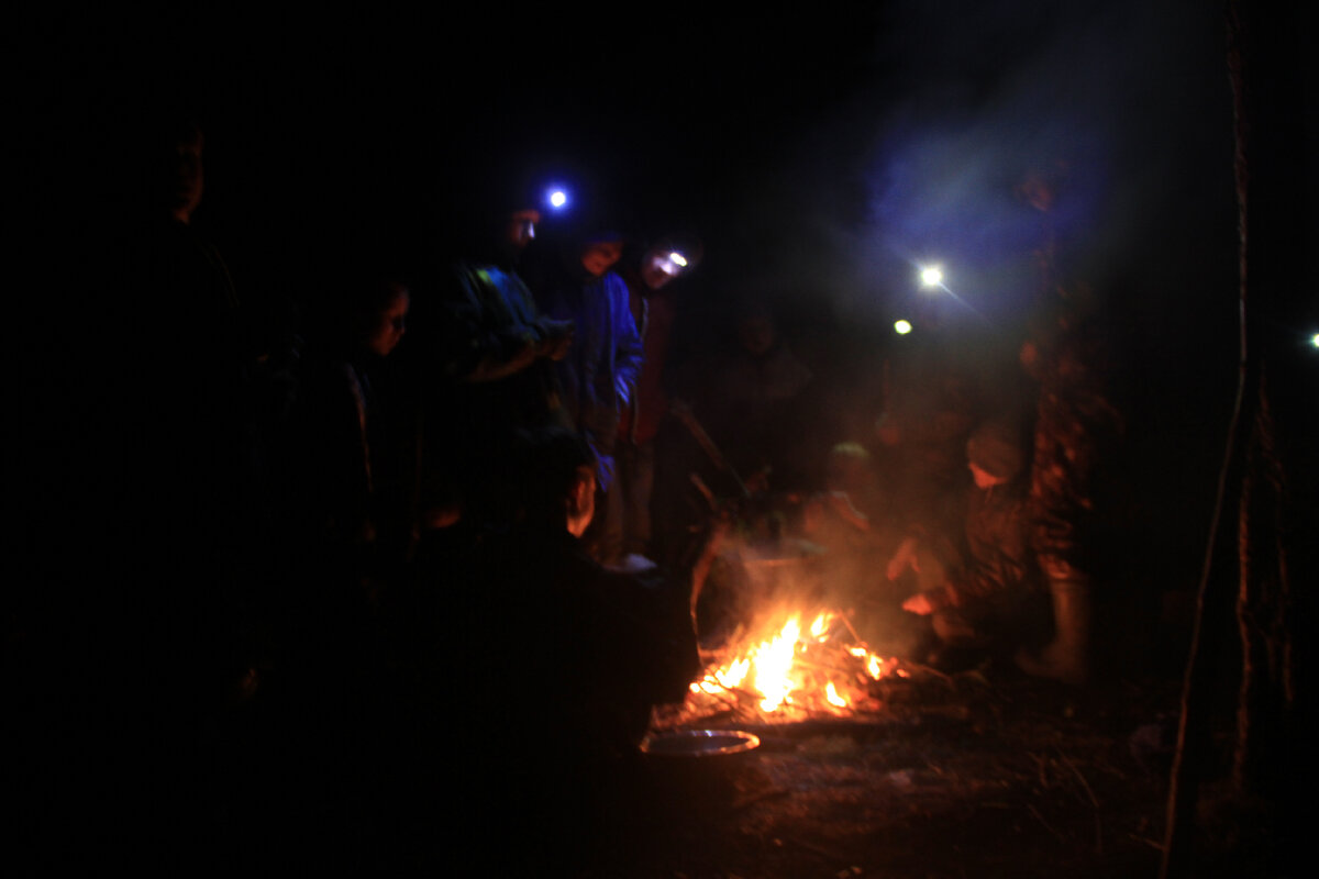 Дети сами готовят себе ужин в лесу, мы не вмешиваемся