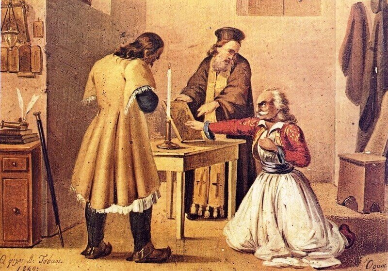 Клятва вступающего в общество «Филики Этерия».
wikimedia.org