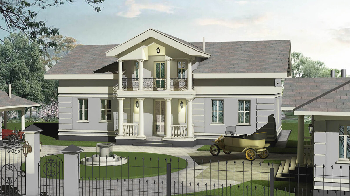 Архитектура выполнена в строгом соответствии с принципами формирования русского усадебного особняка: