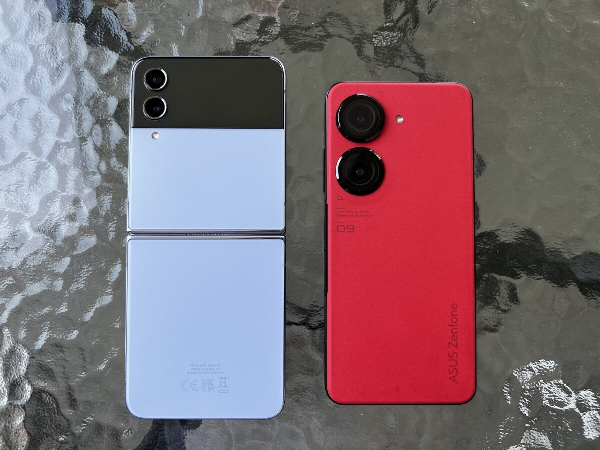 Внешний вид смартфонов Asus Zenfone 9 и Samsung Galaxy Z Flip 4 сзади