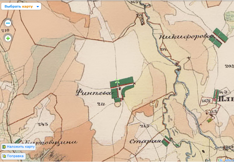 Скрин карты Менде. Зеленый крестик - это геолокация.