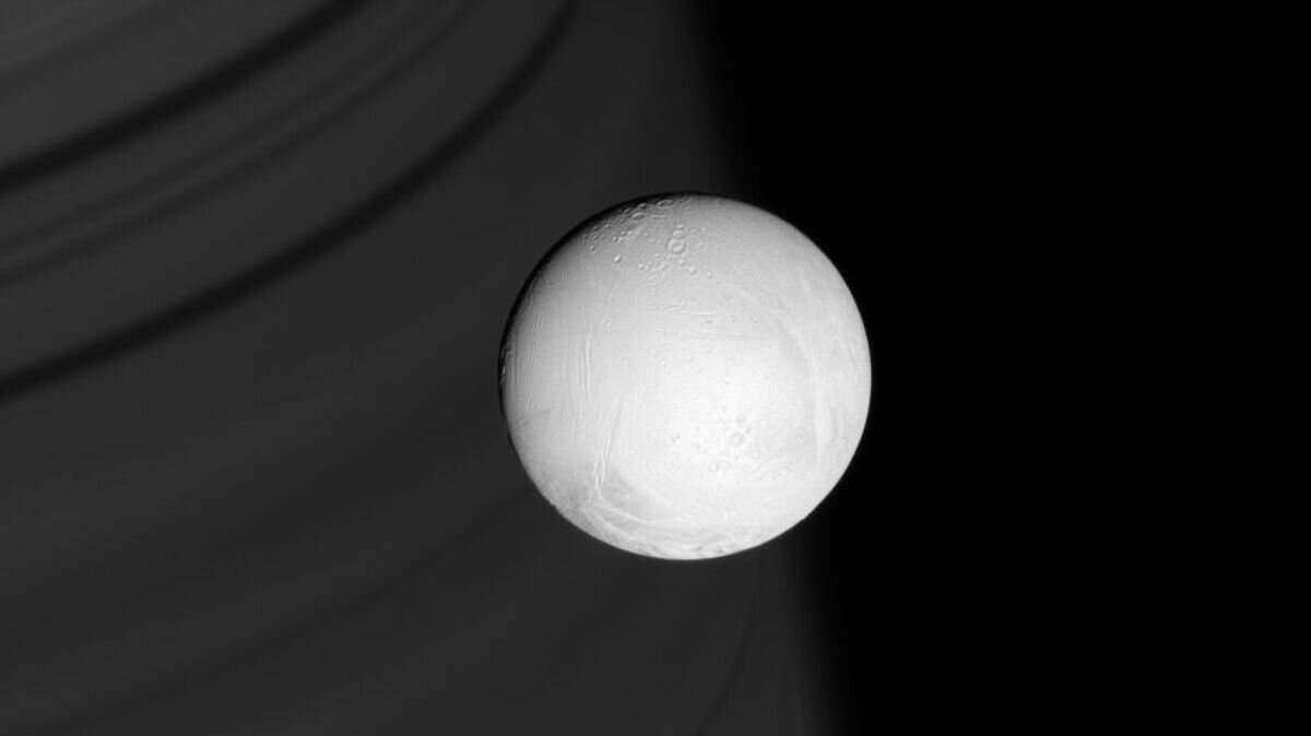    Снимок Энцелада - спутника Сатурна, переданный космическим аппаратом "Кассини". 7 октября 2008© NASA / JPL/Space Science Institute