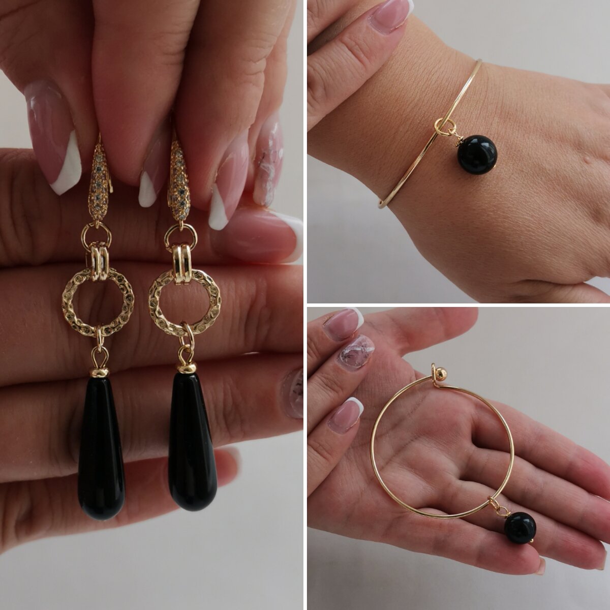 Красивые вечерние серьги с чёрным Ониксом, дизайн LARA.FA jewelry