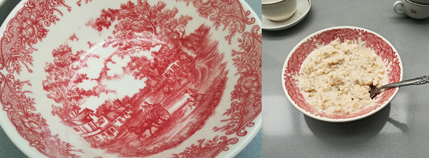 Тарелочка из Бразилии с видами старой Англии и овсянкой из России.