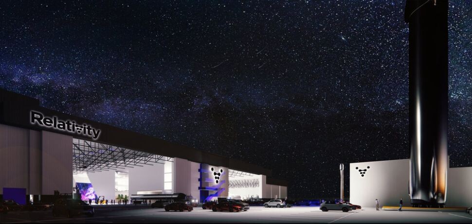 Визуализация будущего заводского пространства Relativity Space в Лонг-Бич, Калифорния. 
